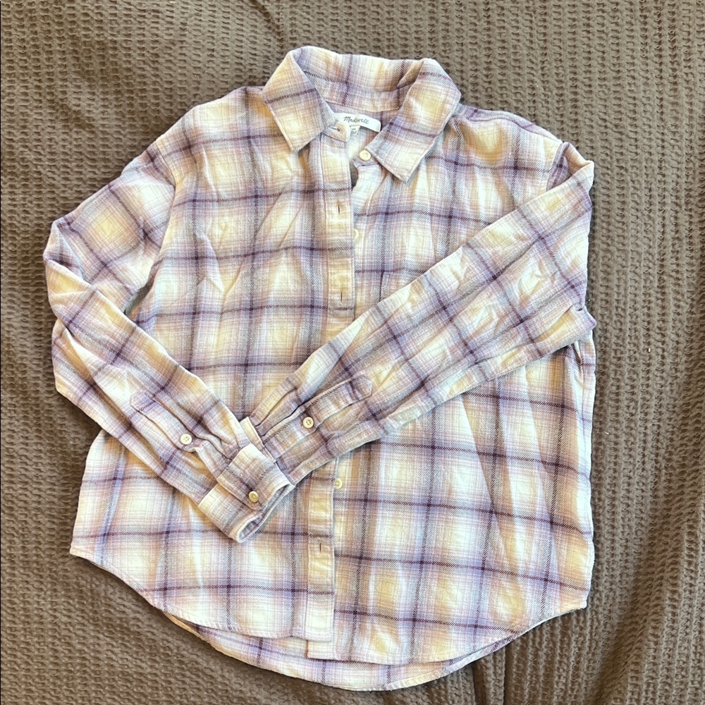 Madewell Women's Plaid Flannel in Lavender and Cream